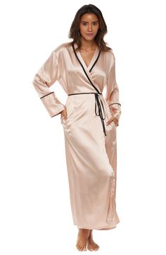 Champagne Bedtime Outfit, Satin Robes, Lounge Robes, One Piece Clothing, Indian Fashion Saree, Women's Robe, Fleece Pajamas, One Piece Pajamas, Contrast Piping