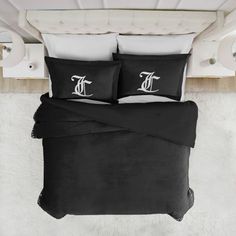 black and white bedding with monogrammed initials