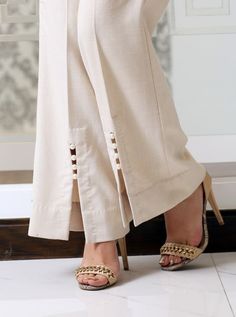 Trouser Pants Pattern, Plazo Pants, Women Trousers Design, Design Kurta, Sharara Designs, Salwar Pants, Womens Pants Design, Cream Trousers, Salwar Designs