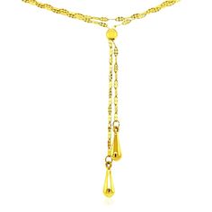 This showstopper of a double strand necklace features a chain with disc cluster sections. A lariat beauty with puffed teardrop elements, this 14k yellow gold piece comes in size 17 inches and is secured with a lobster closure. Necklace Information Approximate Weight 2.5 gram(s) Available Sizes 17 Metal 14K Yellow Gold " Akoya Pearl Earrings, Gold Lariat Necklace, Gold Beauty, Double Strand Necklace, Puffed Heart, Gemstone Stud Earrings, Sneaker Jewelry, Gold Piece, Lariat Necklace