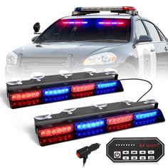 two police lights on top of a car with an emergency light attached to the front