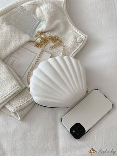 BirdinBag - Compact Dome Bag with Stylish Shell Design White Crossbody Evening Bag For Mobile Phone, White Crossbody Evening Bag With Phone Holder, White Large Capacity Bags For Everyday Use, White Shoulder Phone Bag For Shopping, White Crossbody Satchel, White Portable Crossbody Satchel, White Portable Pouch Bag, Portable White Pouch Bag, White Portable Handheld Phone Bag