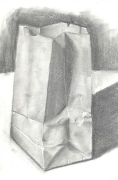 a pencil drawing of a paper bag