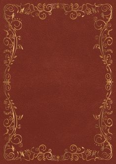 a red and gold book cover with an ornate frame on the front, in gold foil