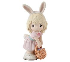 Topped with bunny ears and carrying a sweet Easter basket, this little girl is sure to hop her way right into your heart. From Precious Moments. Precious Moments Dolls, Easter Figurine, Unique Easter, Precious Moments Figurines, Easter Wishes, Easter Girl, Hoppy Easter, Easter Outfit, Bisque Porcelain