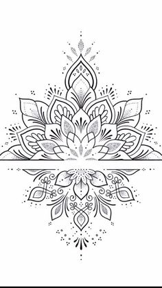 a black and white drawing of a flower with an ornate border on the bottom corner