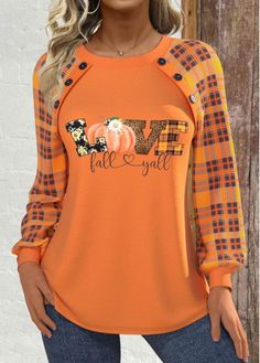 Color:Orange;Size:S;Size:M;Size:L;Size:XL;Size:XXL;Package Contents:1 X Sweatshirt;Occasion:Other;Style:Casual; Chic Sweatshirt Outfit, Halloween Fleece Sweatshirt With Long Sleeves, Halloween Long Sleeve Fleece Sweatshirt, Casual Long Sleeve Halloween T-shirt, Orange Halloween Sweatshirt, Vintage Halloween Long Sleeve Sweatshirt, Halloween Long Sleeve, Shirt Tunic Top, Halloween Orange