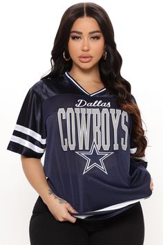 Available In Navy. Cowboys Logo V-Neck Short Sleeve Stripe Detail Jersey 100% Polyester Imported | NFL Ain't No Rookie Cowboys Jersey Top in Navy Blue size XS by Fashion Nova Cowboys Jersey, Cowboys Logo, Navy Fashion, Baddie Outfits Casual, Teenage Fashion Outfits, Jersey Top, Baddie Outfits, School Outfit, Graphic Tees Women