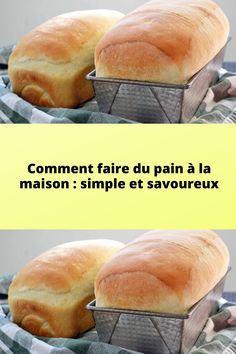 two pictures side by side with bread in loaf pans on top of each other