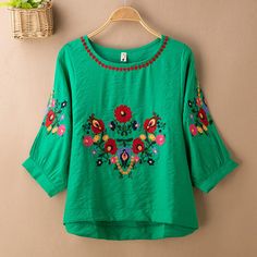 Name Embroidery, Embroidery Floral, Blouse For Women, Boho Tunics, Embroidered Clothes, Spring Outfits Women, Linen Blouse, Women Shirts Blouse, Green Blouse