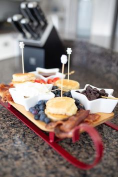 some food is laying out on a tray