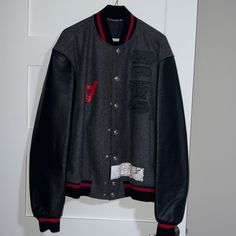 Used Once Size 54 2xl Luxury Varsity Jacket For Streetwear In Winter, Luxury Black Outerwear For College, Luxury Black Varsity Jacket For Winter, Designer Winter Varsity Jacket For Streetwear, Designer Varsity Jacket For Winter Streetwear, Designer Black Varsity Jacket For Streetwear, Designer Black Outerwear For College, Designer Long Sleeve Varsity Jacket For Winter, Designer Long Sleeve Outerwear For College