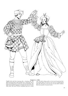 a man and woman dressed up in medieval clothing, one is pointing at the other