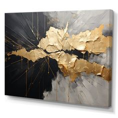 an abstract gold and black painting on canvas