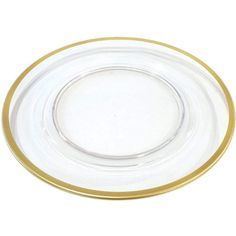 an empty glass plate with gold rim