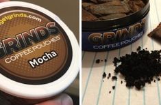 two pictures one with ground coffee and the other with grinds on it's side