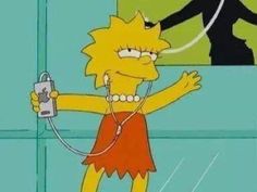 the simpsons character is listening to music with headphones