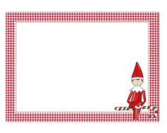 a red and white checkered frame with an elf on it