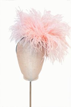 Puff Feather Head Piece Pink Pink Feathered Headpieces For Evening, Elegant Pink Ostrich Feather Fascinator, Pink Feathered Headpieces For Spring, Pink Feather Trim Wedding Headpiece, Black Hair Band, Luxury Pink Feathered Headpiece, Vintage Style Hat, Felt Headband, London Boutique