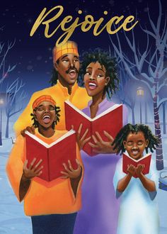 an image of people singing in the snow with their hands together and holding books over their mouths