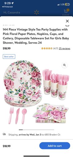 the pink floral tableware and napkins are on sale for $ 1 99 each