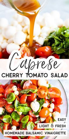 caprese cherry tomato salad with light and fresh homemade balsamic vinaiere dressing