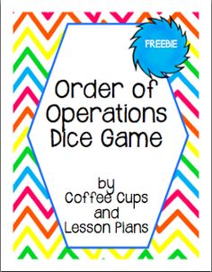 the order of operations dice game with colorful chevrons and blue bird on top