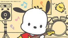 a cartoon character is playing the guitar