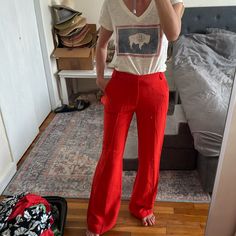 New With Tags Xs Red Casual Wide-leg Pants, Casual Red Wide-leg Pants, Trendy Red Wide Leg Pants For Summer, Red Bottoms For Spring Workwear, Chic Red Straight Leg Bottoms, Casual Fitted Red Bottoms, Casual Fitted Red Pants, Red Spring Workwear Bottoms, Red Fitted Casual Pants