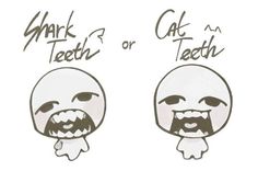 two cartoon heads with teeth and mouths drawn on them