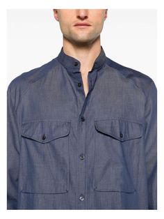 If you're looking for a versatile band collar shirt that combines comfort with style, this one's a keeper. Made with 100% cotton, it's perfect for those casual outings where you still want to look sharp. Trust me, it's like wearing your favorite tee but with a polished twist. Prussian blue cotton interlock twill weave Embroidered logo on the front Band collar with front button fastening Long raglan sleeves with buttoned cuffs Two button-fastening chest pockets Curved hem Band Collar Shirt, Armani Shirts, Prussian Blue, Sweatpants Shorts, Twill Weave, Band Collar, Designer Clothes For Men, Armani Men, Collar Shirt