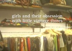 there is a rack with shirts and other items on it that says girls and their occasion with little vintage stores