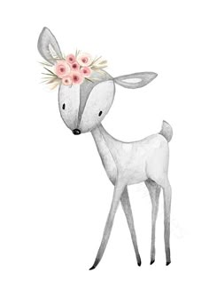 a drawing of a deer with flowers on its head