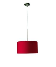 a red drum light hanging from a ceiling fixture on a white background with clippings