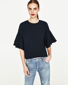 Image 2 of FRILLED TOP from Zara Woman Blouse Casual, Shirts Women Fashion, Ruffle Shorts, Pullover Shirt, Sleeves (women), Zara United States