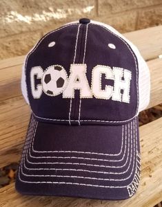 Soccer Coach Hat, Bling Soccer Hat Customized for Coach! Coaches Bling Soccer Hat-Makes a great Coach Gift! Looking for a gift for your child's coach? Look no further! Soccer Coach gift, team mom gift, soccer mom gift, booster club, Soccer Grandma Gift. HOW TO ORDER: Select hat color from drop down menu Choose color for COACH TO ADD COACHES NAME TO HATS BRIM -you must add the below link to your cart for purchase (please leave her name in the note box at checkout) ADD A NAME https://www.etsy.com/ Coach Hat, Soccer Mom Gifts, Team Mom Gifts, Soccer Coach Gifts, Booster Club, Club Soccer, Cadet Hat, Soccer Coach, Team Mom