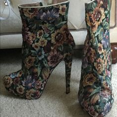 Never Worn Floral Boots. Perfect For The Fall. Floral Boots Nordstrom, Winter Floral Print Boots, Casual Ankle-high Boots With Floral Print, Spring Floral Embroidered Multicolor Boots, Multicolor Floral Embroidered Round Toe Boots, Floral Boots, Dream Wardrobe, The Fall, Bootie Boots