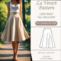 a women's skirt sewing pattern with the front and back view of it in full circle