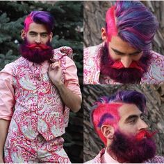 Merman Hair, Pink Moustache, Silly Clown, Clown Hair, Beard Colour, Mens Hair Colour, Colourful Hair, Boy Hair, Drag King