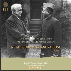 two men shaking hands with the caption netai subhas gandraa bosse