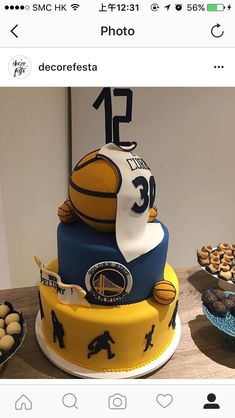 there is a cake made to look like a basketball jersey on top of the cake