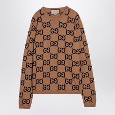 Camel-Coloured Wool Crewneck Jumper From Gucci Featuring An All Over Black Gg Jacquard Pattern, With Long Sleeves, Ribbed Trims And A Straight Hem. Model Wears Size L Model Measurements: Height: 188 Cm Chest: 100 Cm Waist: 76 Cm Hips: 96 Cm Size Type: Int Material: Wool Sku: 2f-692900xkcc5/P_guc-2075_323 Welcome To The Official Luosophy Poshmark Closet! Luosophy Is A Luxury Brand Reselling Company Founded In San Diego, Ca From 2016. All Our Products Are Imported From Italy And Sold In The Usa. W Supreme Logo, Wool Jumper, Lattice Pattern, Bottega Veneta Shoulder Bag, Jacquard Pattern, Crew Neck Jumper, Jacquard Knit, Gucci Men, Black Wool