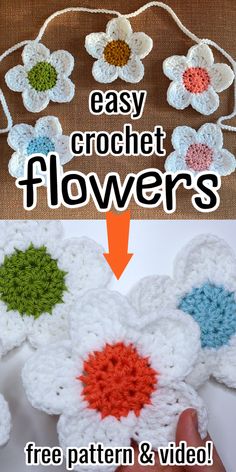 crochet flowers with the words easy crochet flowers on top and bottom