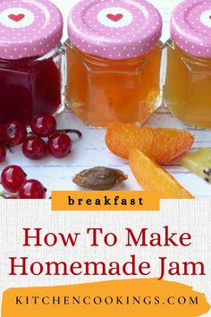 jars filled with homemade jam next to fresh fruit