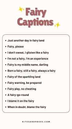 a poster with the words fairy captions on it