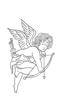 an angel with a bow and arrow in its hand is drawn on a white background