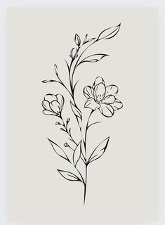 a black and white drawing of flowers on a gray background