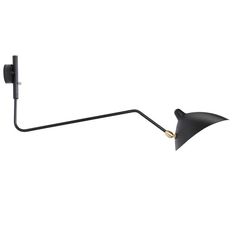 a black wall light with a long arm and two lights on each side, one lamp is