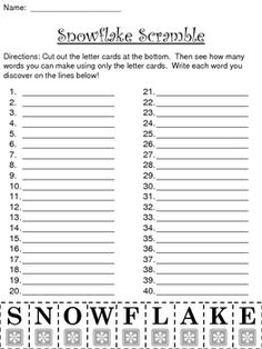 a snowflake scramble is shown with numbers and words on the front, and below it