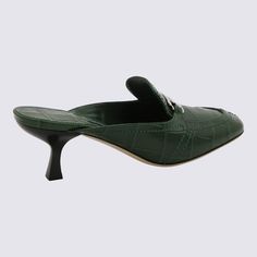 _cover, 100% Le - Sole, 100% Le Green Leather Mules With Padded Heel, Classic Pointed Toe Heels With Leather Footbed, Luxury Leather Mules With Pointed Toe, Luxury Pointed Toe Heels With Rubber Sole, Classic Green Leather Heels, Luxury Leather Mules For Office, Alligator Print, Ferragamo Shoes, Sneaker Wedge